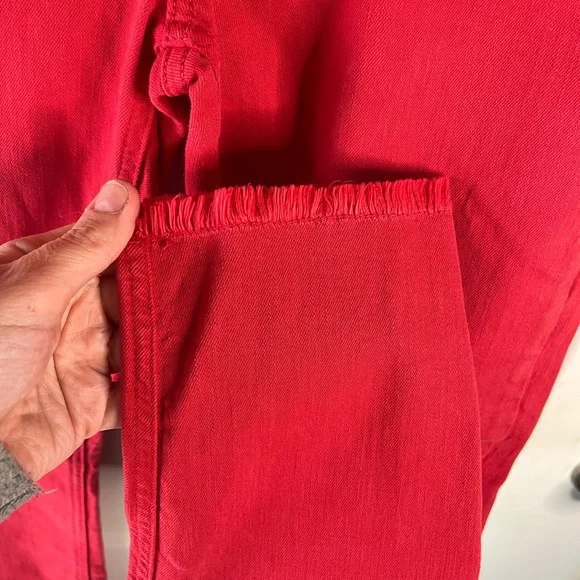 JEN7 For All Mankind Cropped Skinny Red Frayed Hem Jeans Size 8 Wonens - Picture 9 of 10